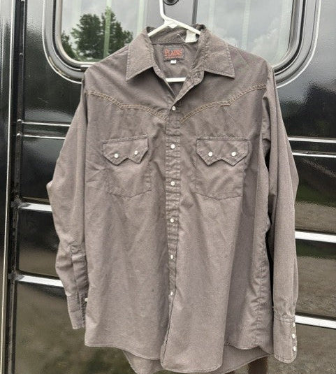 Vintage Plains Western Wear Black Double Snap Pocket Pearl Snap