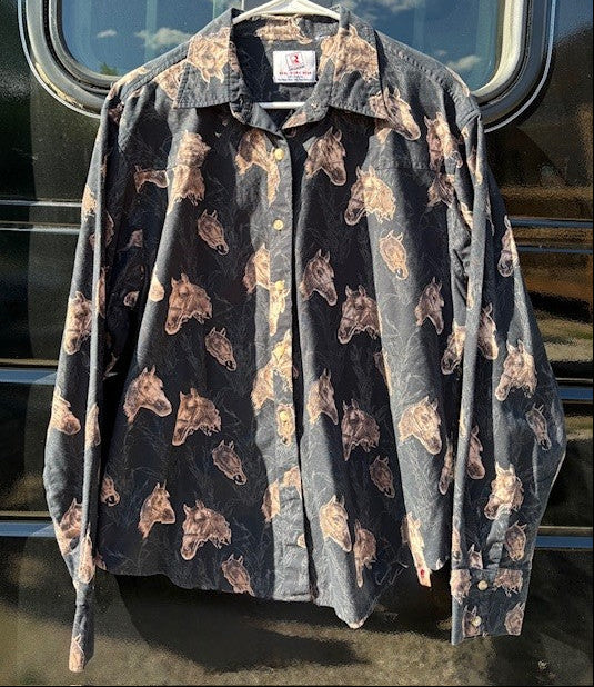 Vintage Real Work Wear -Button-Up- Horse Heads Design