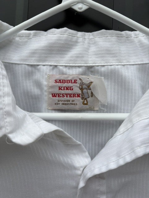 Vintage Saddle King White Ridged Fabric Pearl Snap - 2XL