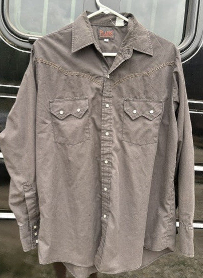 Vintage Plains Western Wear Black Double Snap Pocket Pearl Snap