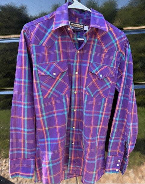 Vintage Panhandle Slim Purple Plaid Pearl Snap