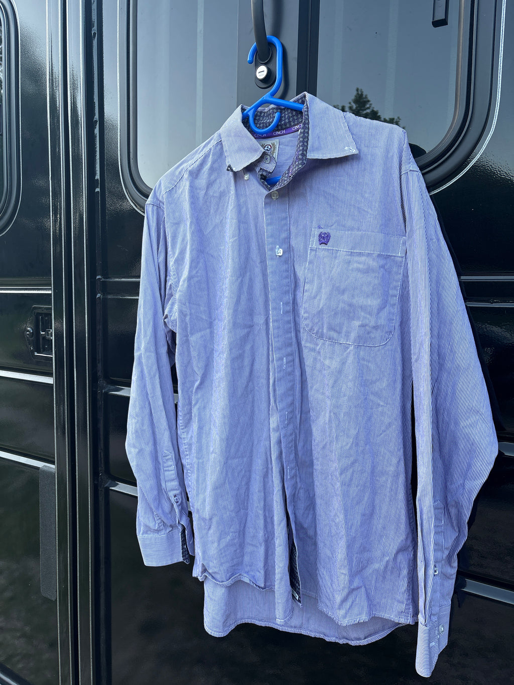 Purple Pin Stripe Cinch Button up - Small