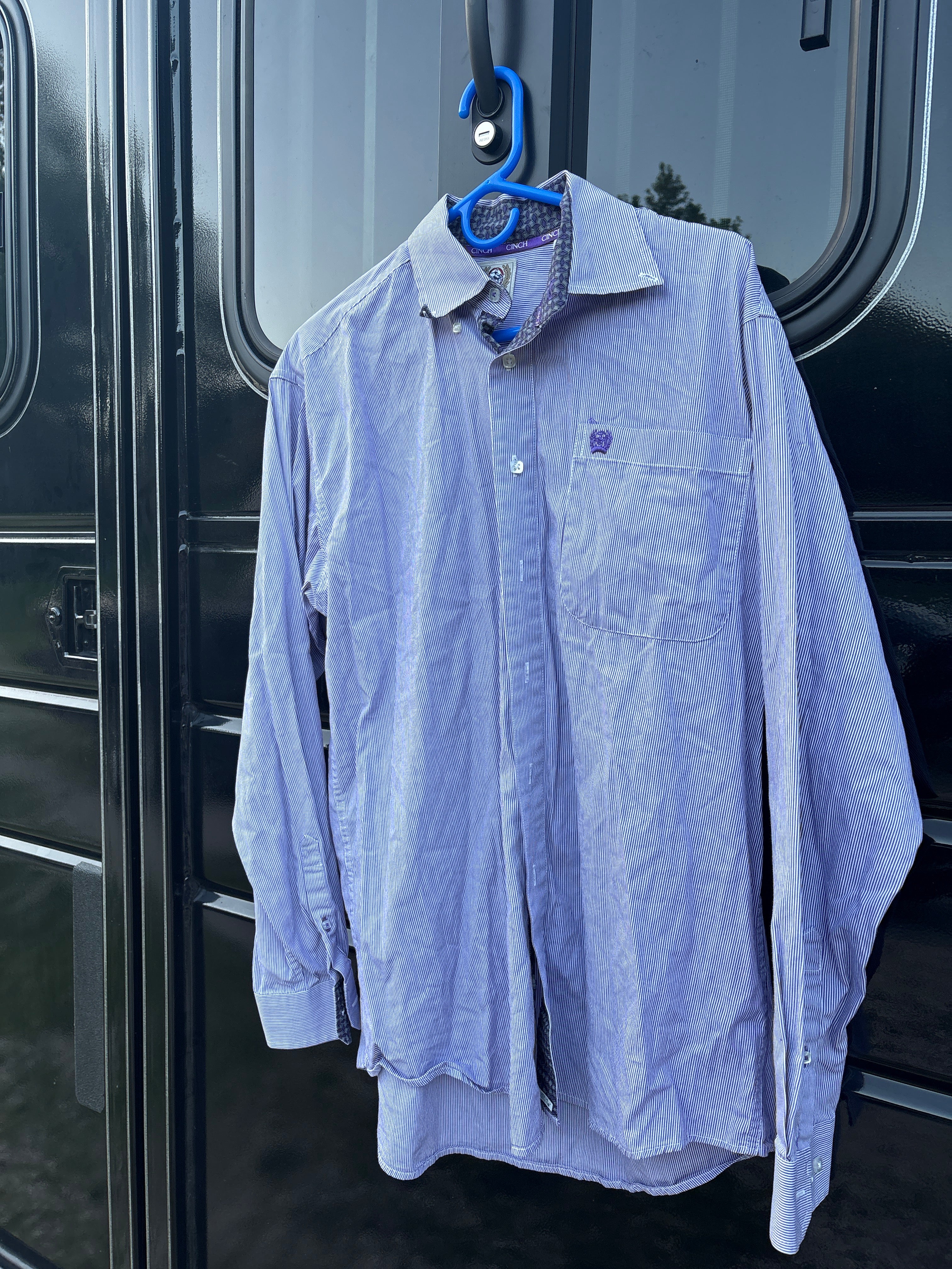 Purple Pin Stripe Cinch Button up - Small
