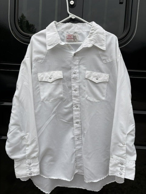 Vintage Saddle King White Ridged Fabric Pearl Snap - 2XL