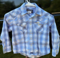 Kid's Twenty X By Wrangler - Blue & White Plaid Stitched Pearl Snap
