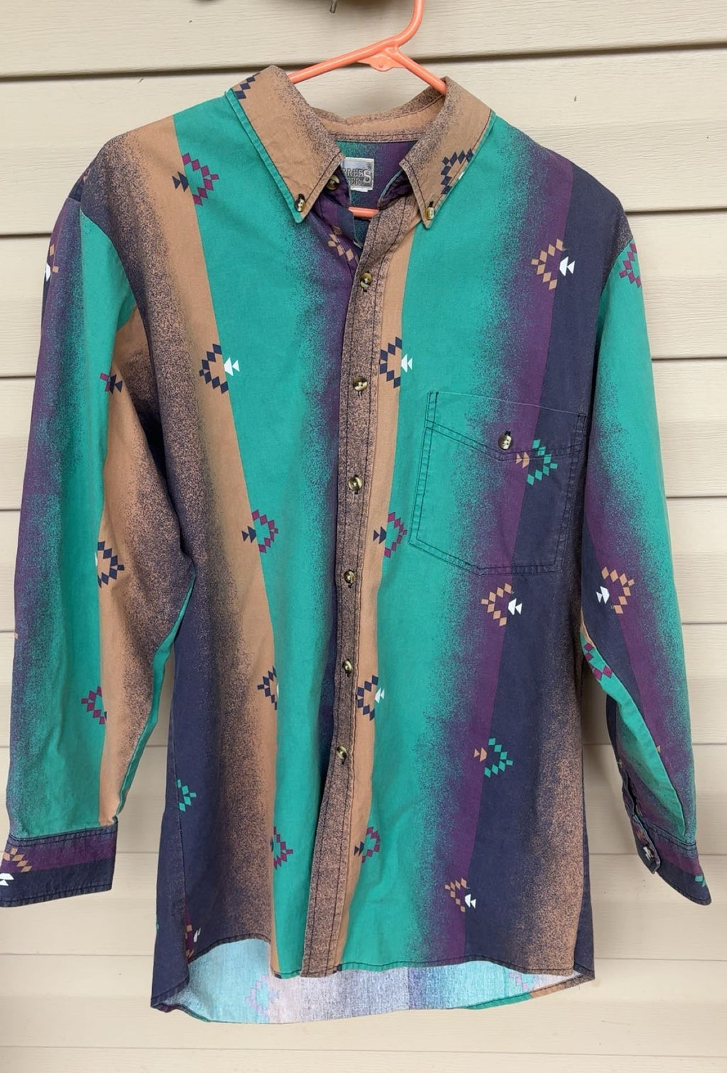 Vintage Express Rider Teal & Purple Button Up