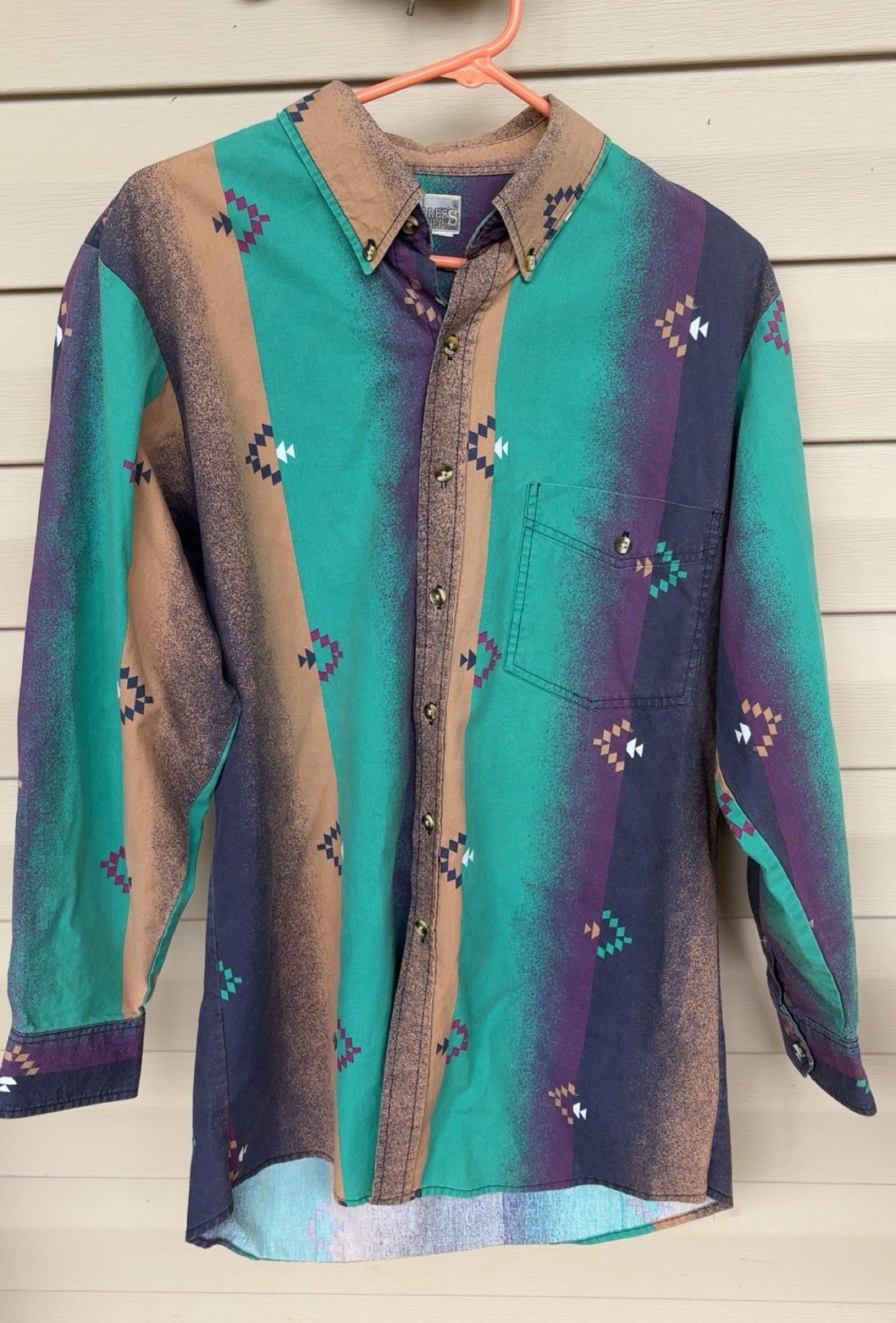 Vintage Express Rider Teal & Purple Button Up