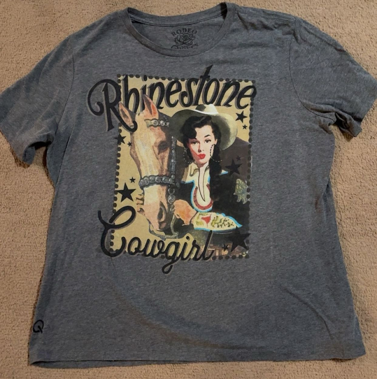 Rhinestone Cowgirl Grey Rodeo Quincy X-Large T-Shirt