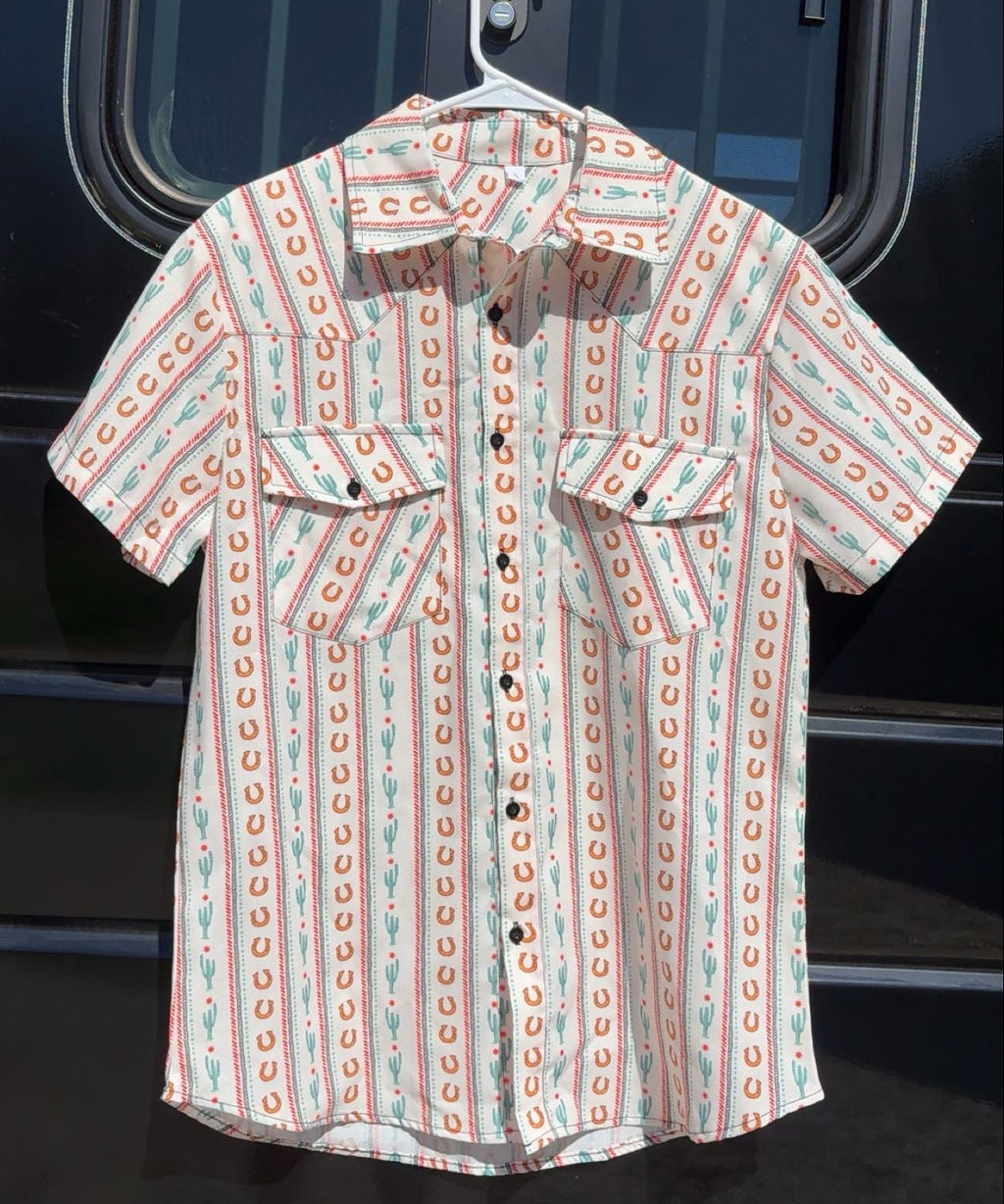 Cactus And Horse Shoe White Short Sleeve