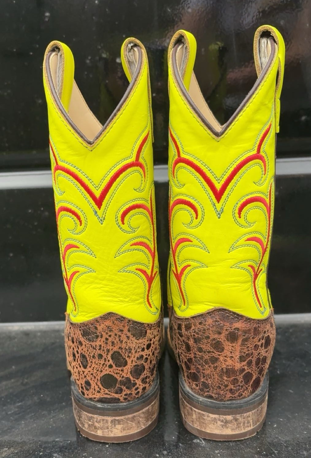 Kids Old West Lime Green Square Toe Boots