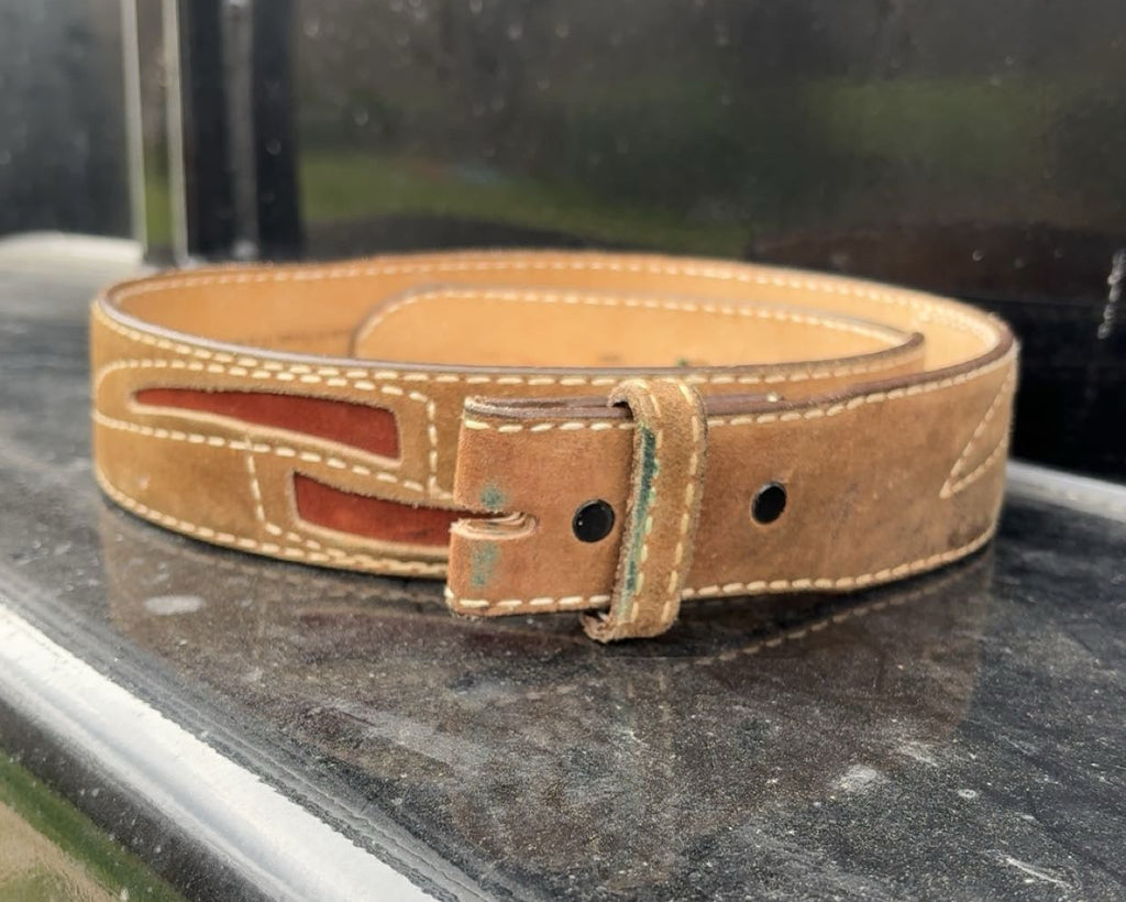 Vintage Brown And Red Suede Leather Belt