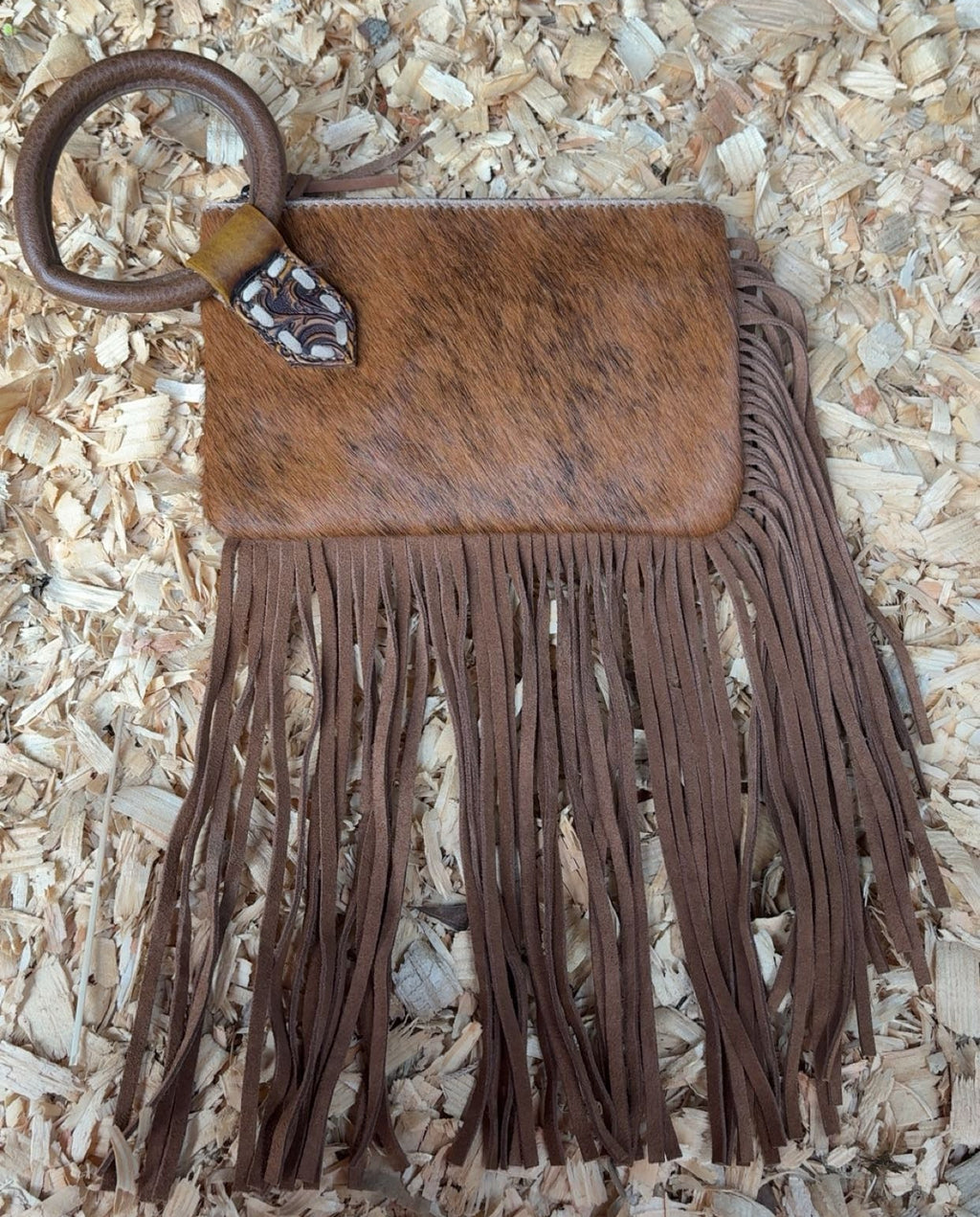 Trinity Ranch Cowhide And Fringe Leather Clutch Purse