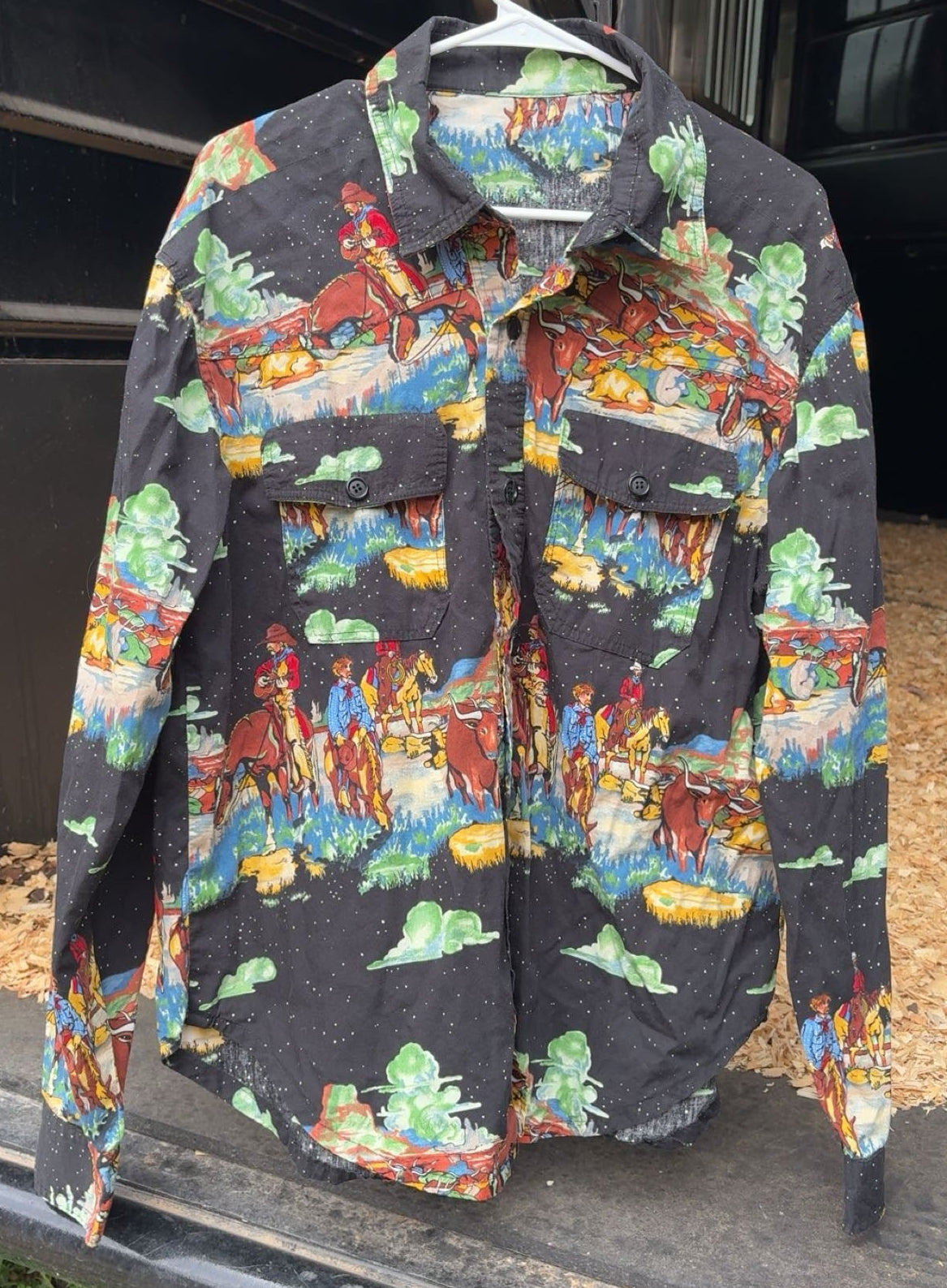 Black Cowboys And Cattle Drive Button Up Homemade