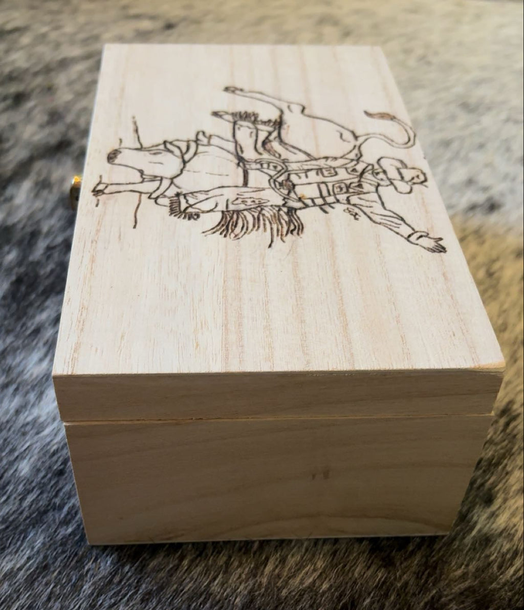 Wood Burned Box - Bull Riding "Rodeo Time" - Customized