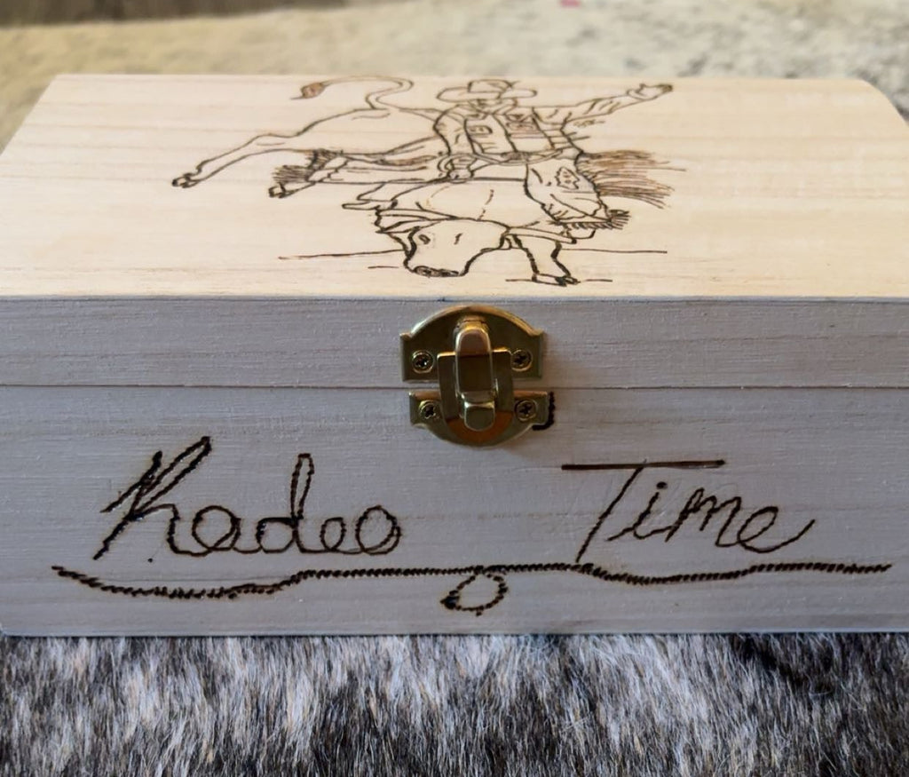 Wood Burned Box - Bull Riding "Rodeo Time" - Customized