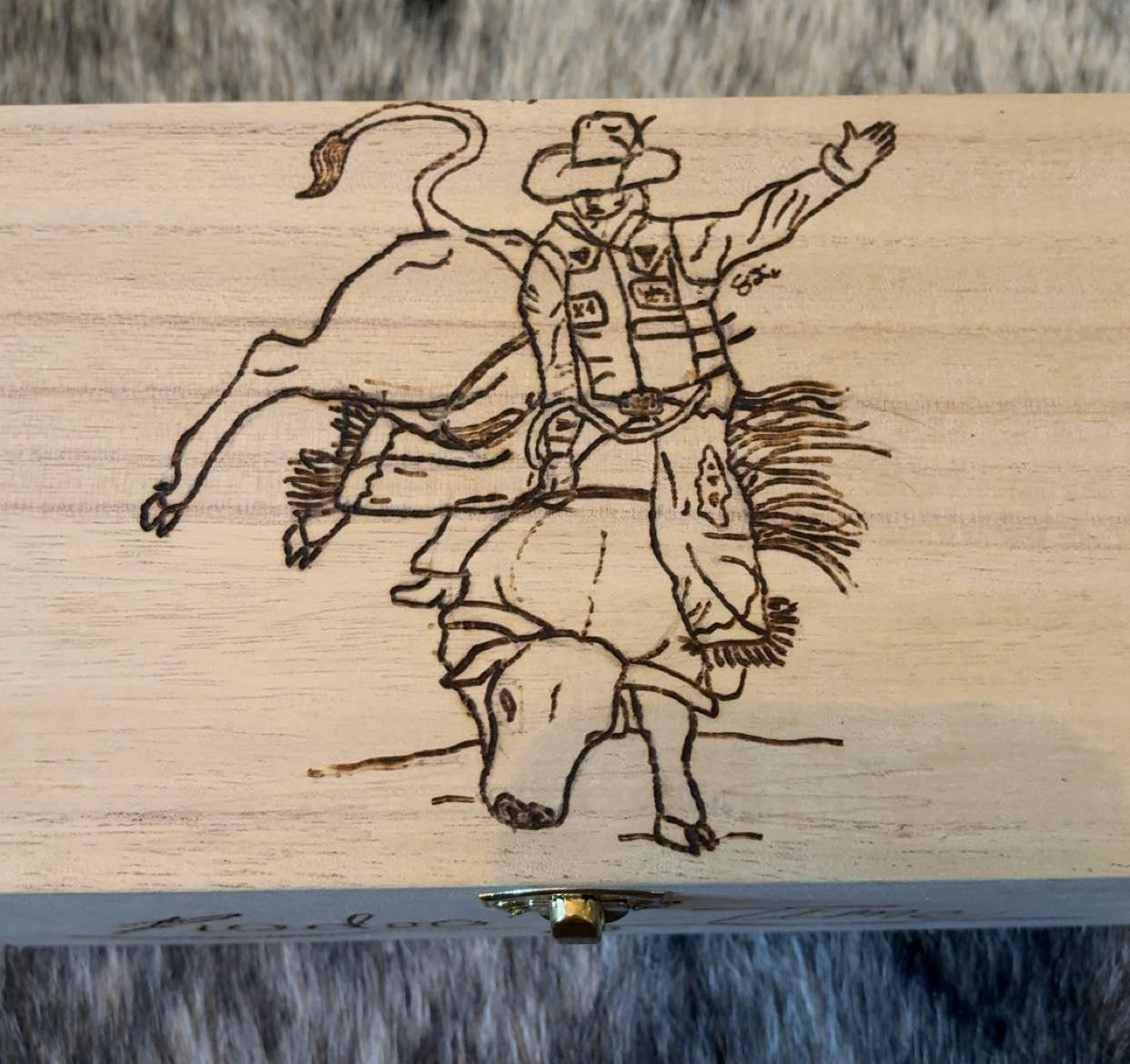Wood Burned Box - Bull Riding "Rodeo Time" - Customized