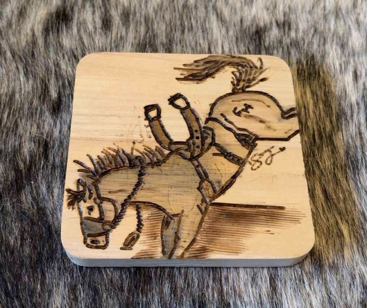 Custom Handmade Wood Burned - Saddle Bronc & Bucking Bull Coaster Set Of 2