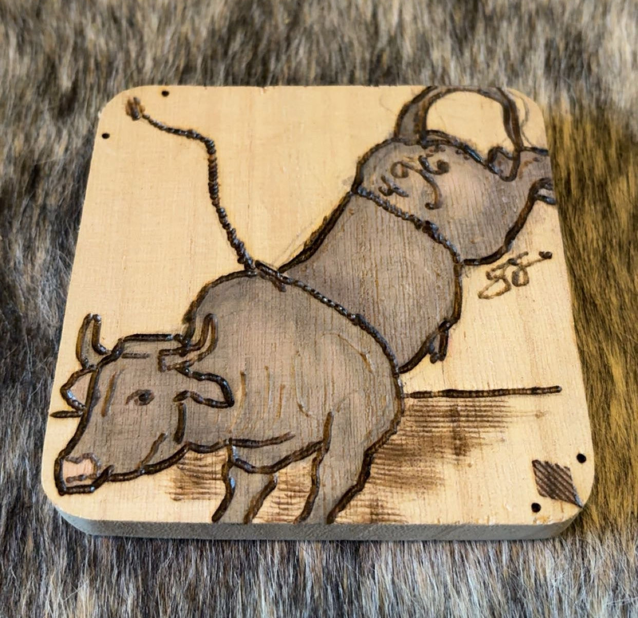Custom Handmade Wood Burned - Saddle Bronc & Bucking Bull Coaster Set Of 2