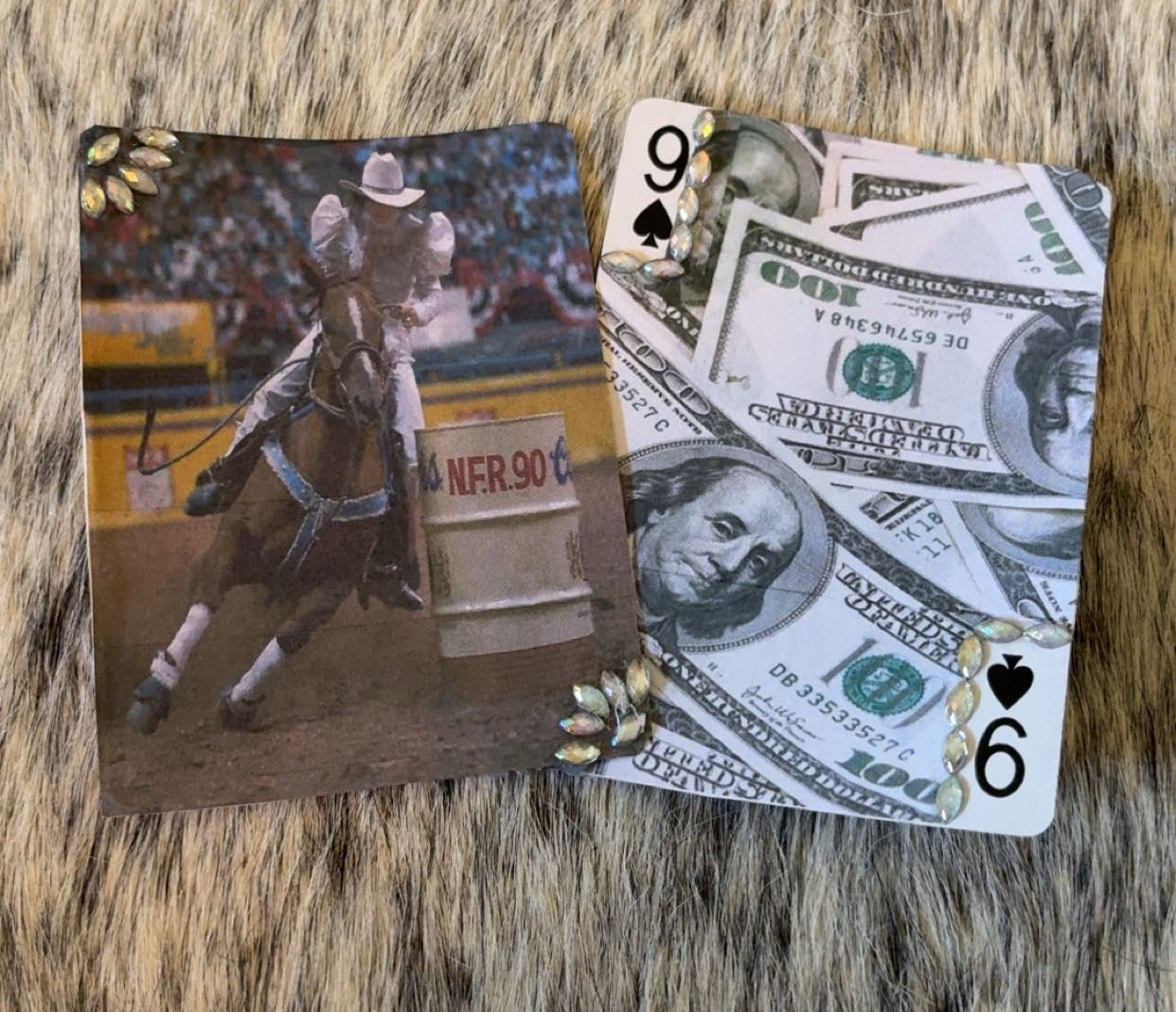 Vintage Barrel Racing And Money Bedazzled Hat Card Set