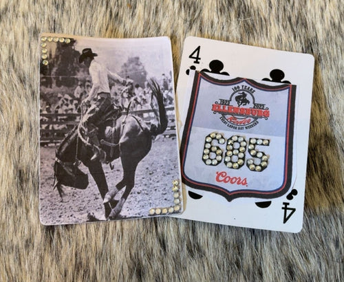 Black & White Saddle Bronc And Back Number Bedazzled Hat Card Set