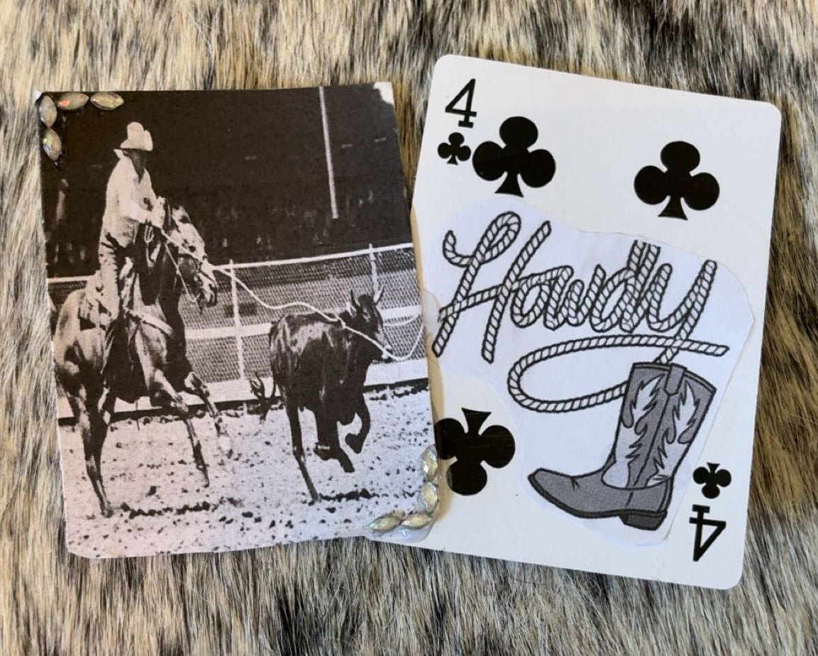 Black & White Vintage Team Roping And Howdy Rope Hat Card Set