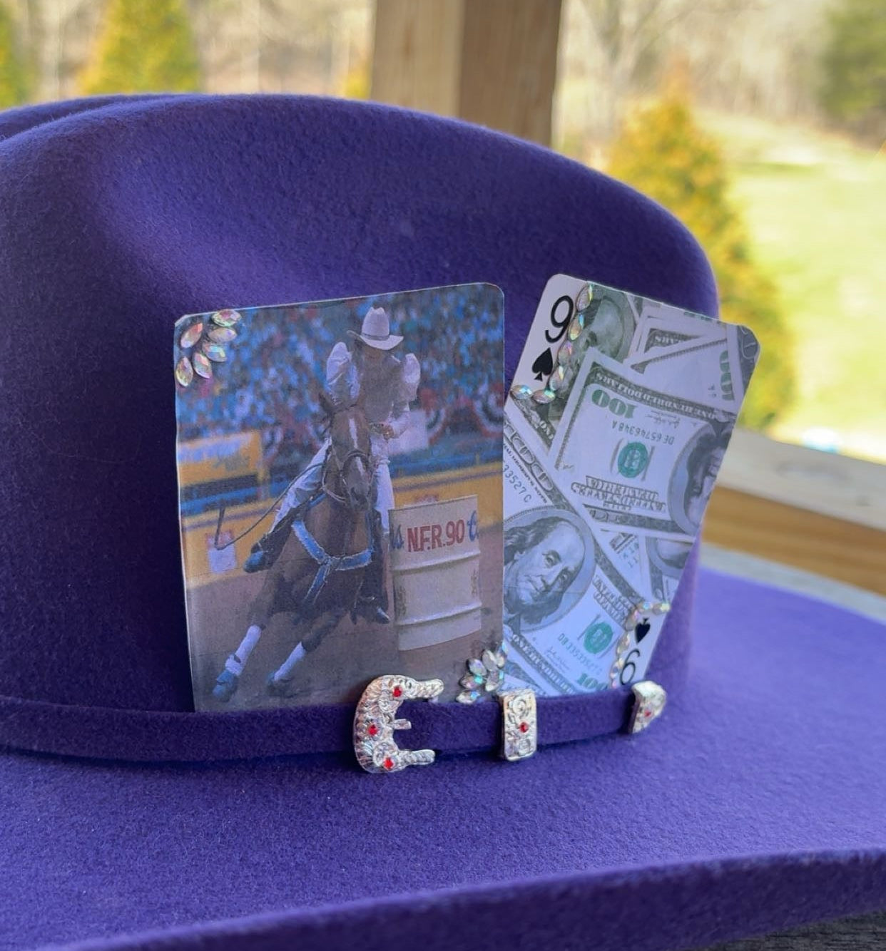 Vintage Barrel Racing And Money Bedazzled Hat Card Set