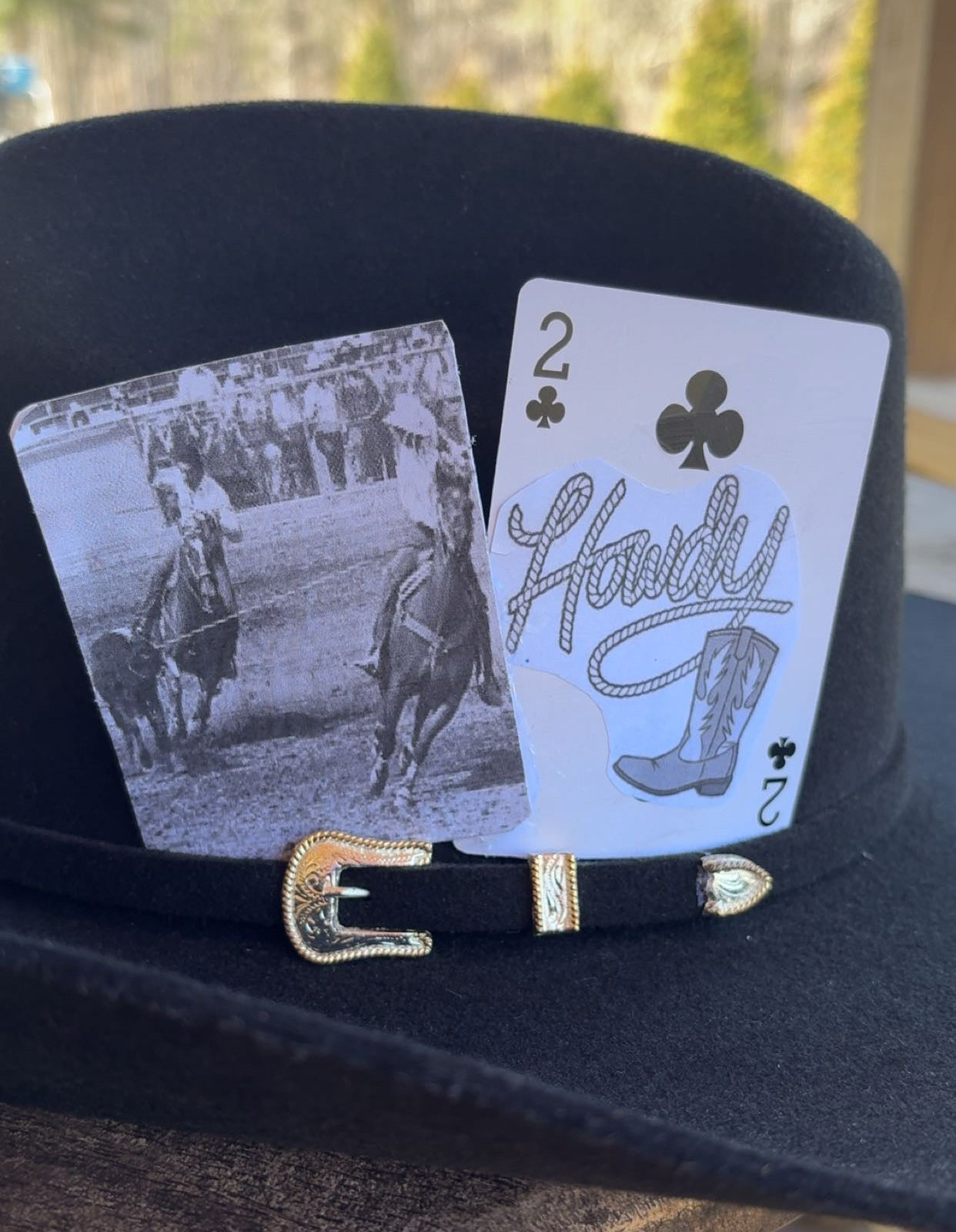 Black & White Vintage Team Roping And Howdy Rope Hat Card Set