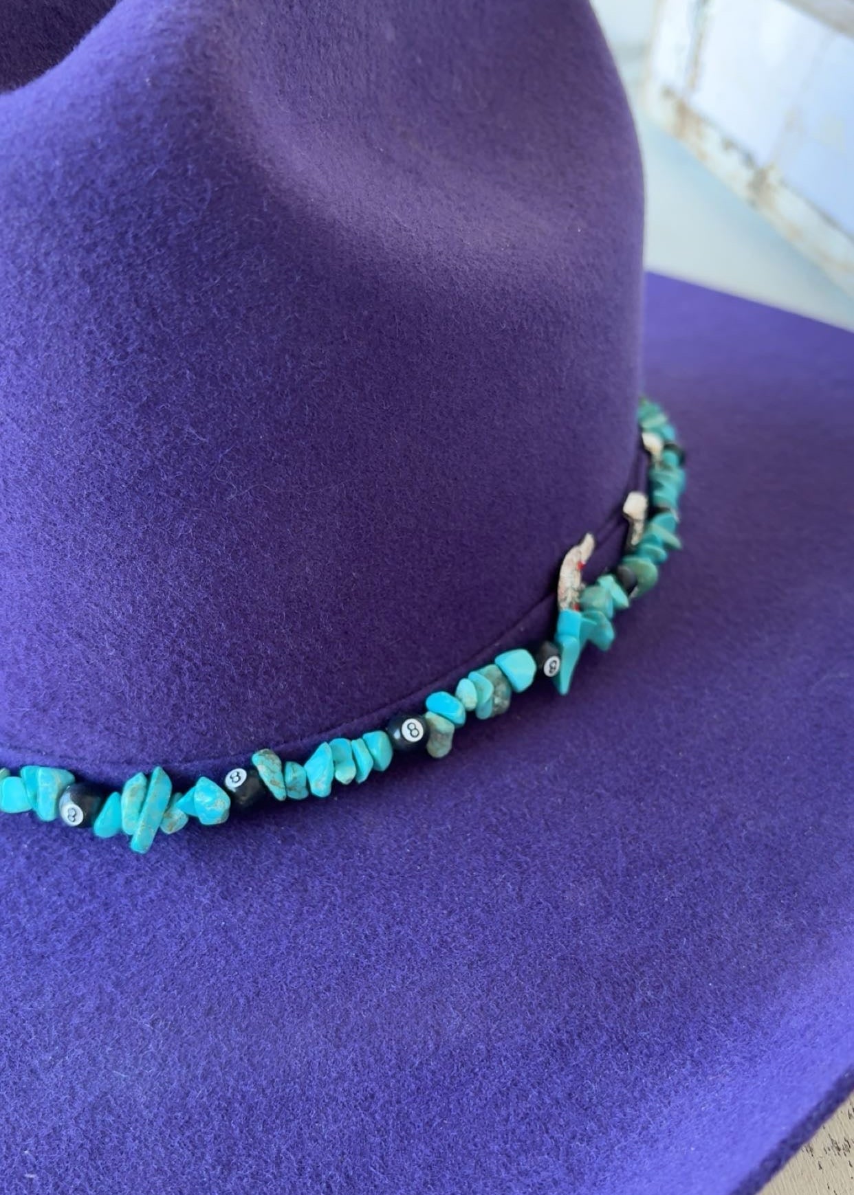 Turquoise & 8 Ball Beaded Hat Band