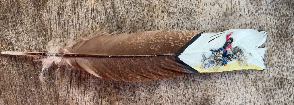 Bull Riding - Red Shirt - Painted Turkey Feather
