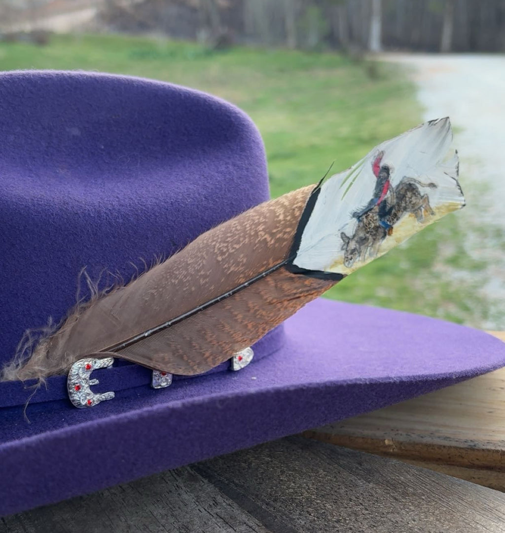 Bull Riding - Red Shirt - Painted Turkey Feather