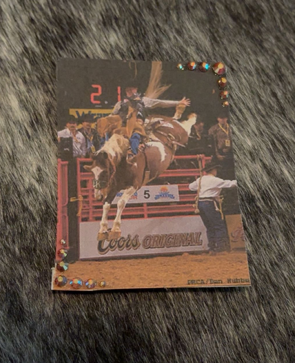 Vintage Saddle Bronc Riding Bedazzled Single Hat Card
