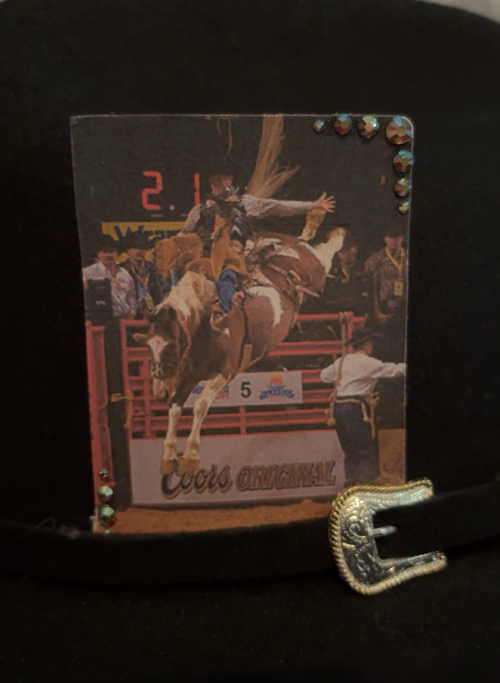 Vintage Saddle Bronc Riding Bedazzled Single Hat Card