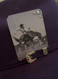Black & White Saddle Bronc Silver Gemstone Single Hat Card