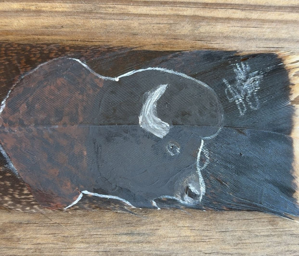 Buffalo Head Painted Turkey Feather