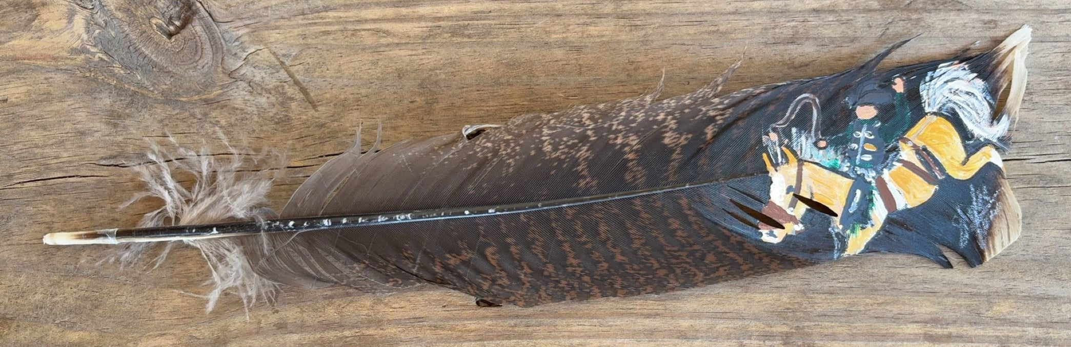 Saddle Bronc Riding -Large Palomino- Painted Turkey Feather