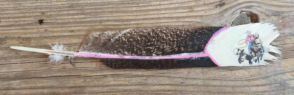Tie-down Roping - Pink Themed - Painted Turkey Feather