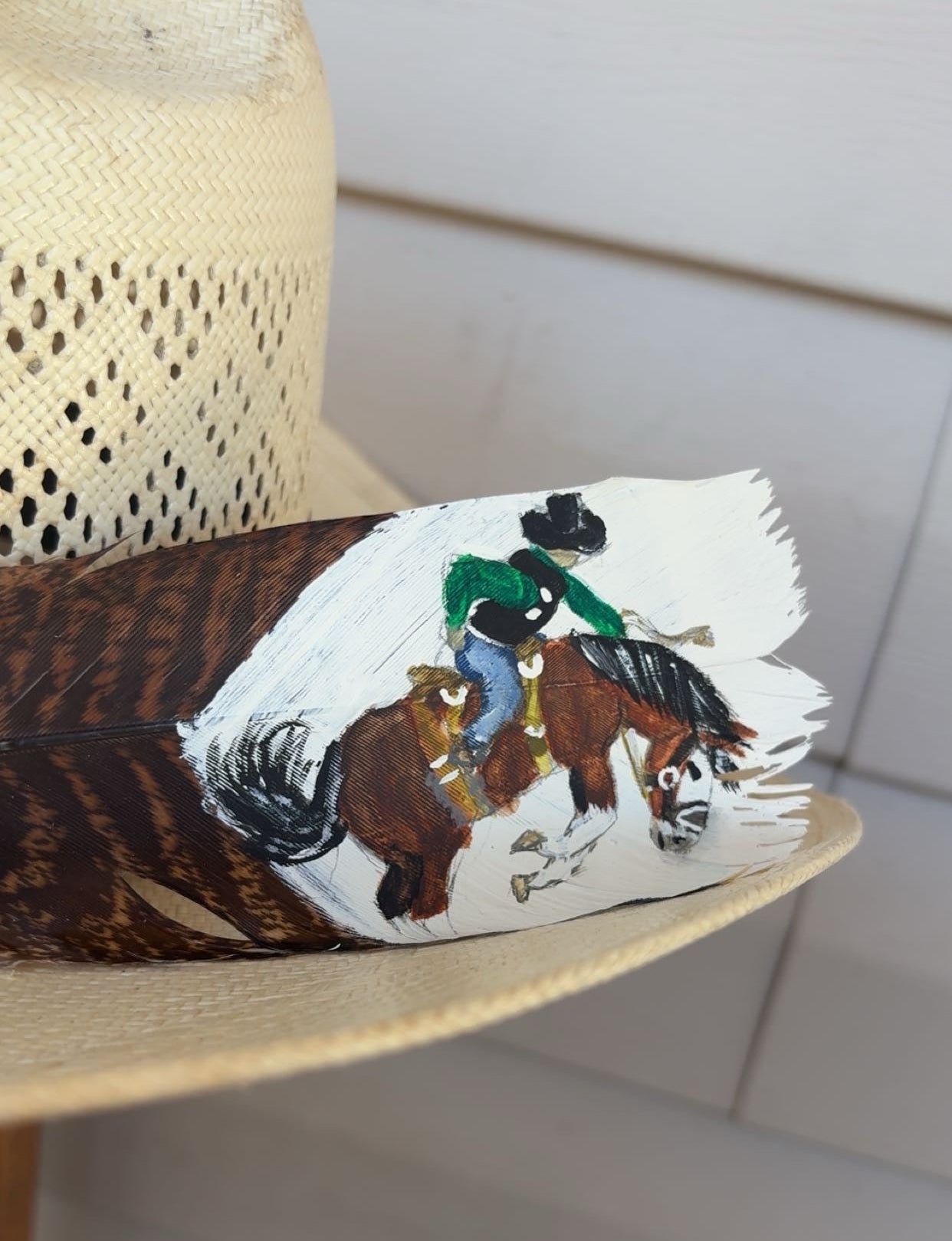 Saddle Bronc Riding - Short - Painted Turkey Feather