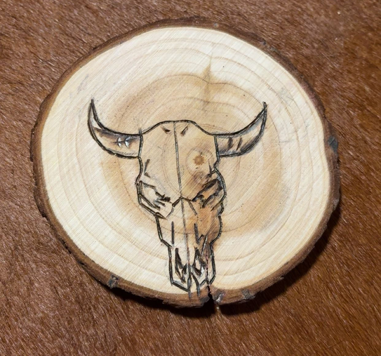 Custom Deer Skull & Buffalo Skull Wood Burned Coasters - 2 piece set-