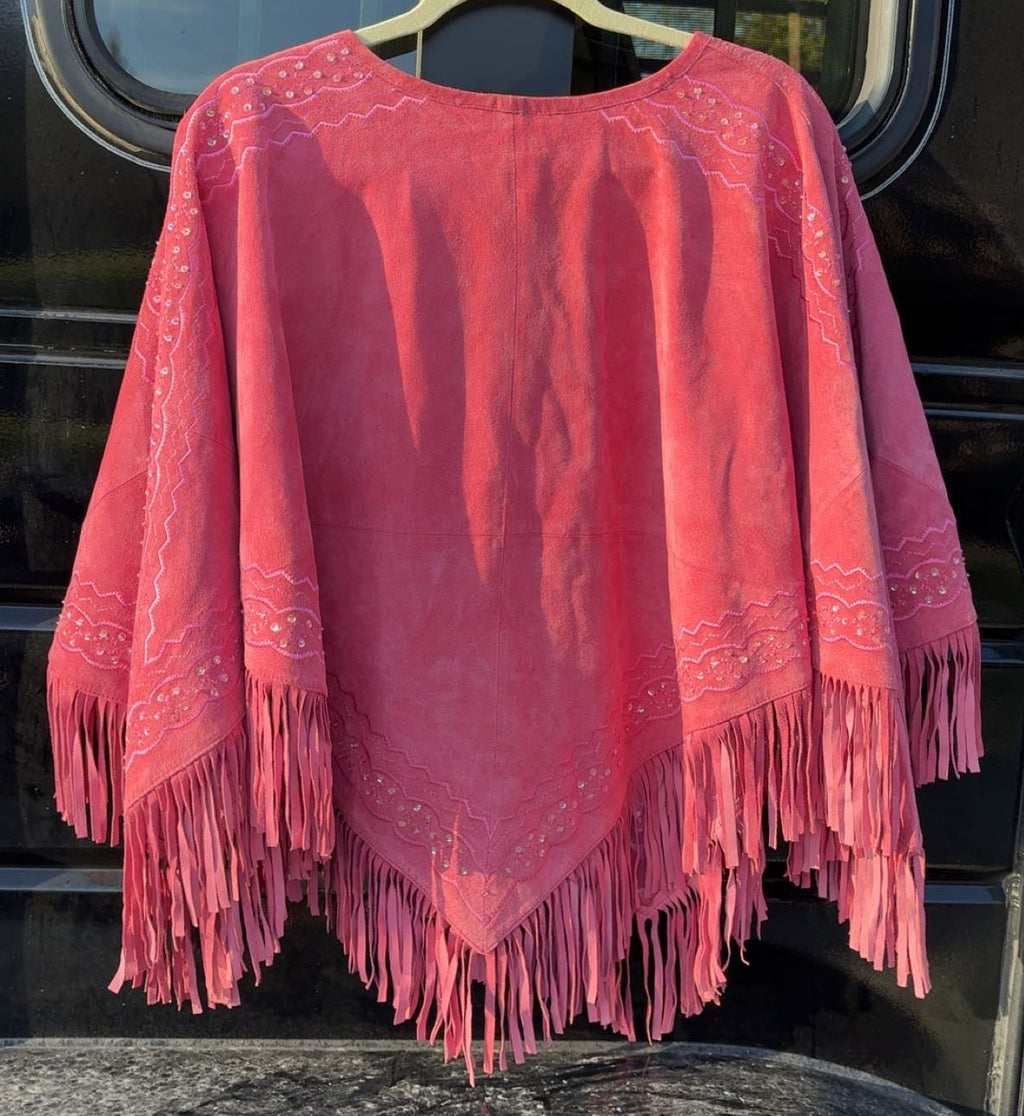Vintage Margret Godfrey Pink Sparkle Leather Women's Poncho