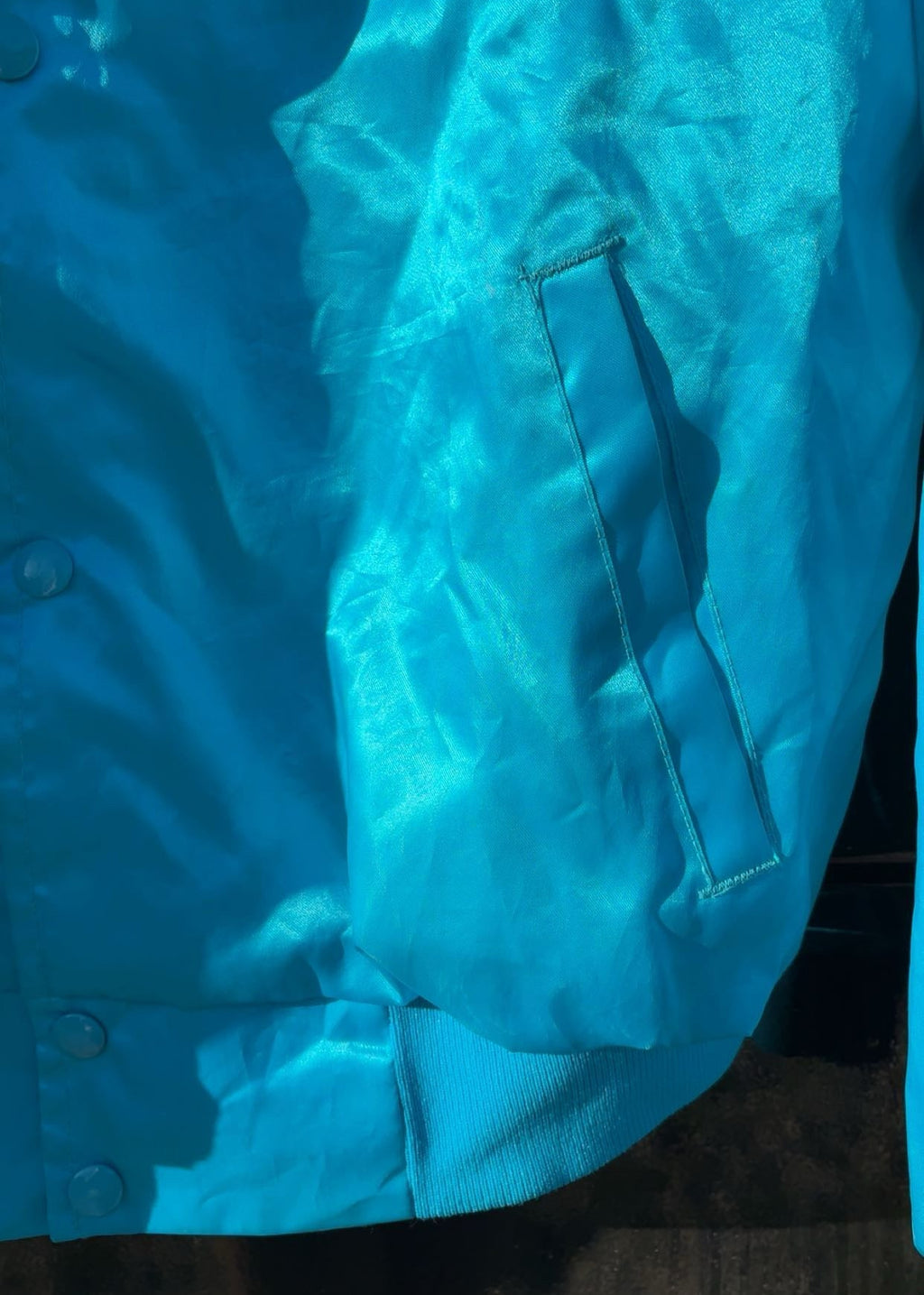 Martha Josey Barrel Clinic Baby Blue Satin Bomber Jacket