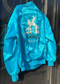 Martha Josey Barrel Clinic Baby Blue Satin Bomber Jacket