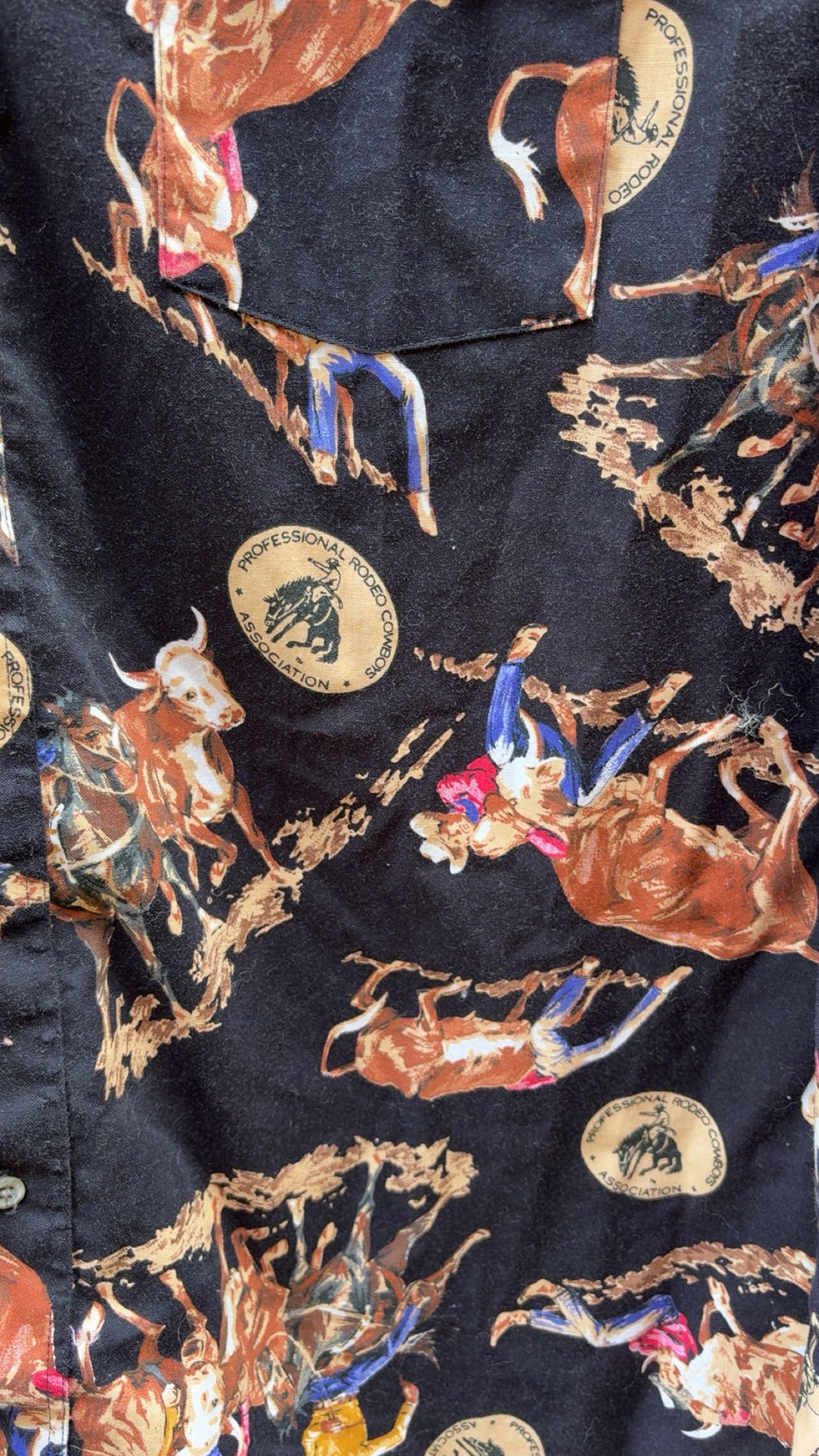 Vintage PRCA Pro Rodeo Black Roping & Bull Doggin' Button-Up