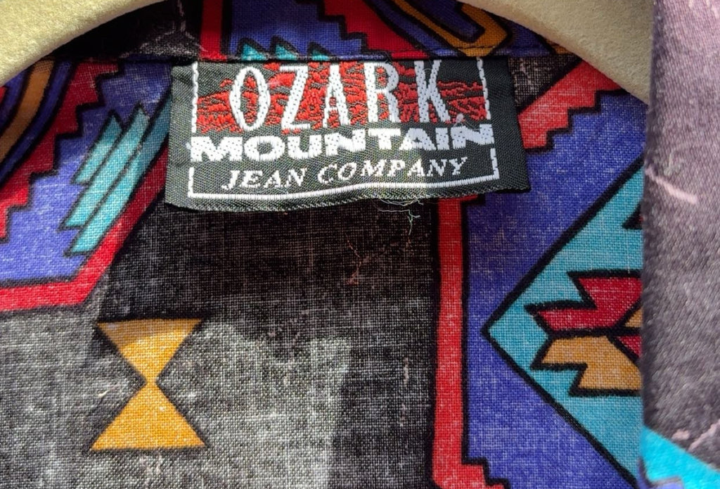 Vintage Ozark Mountain Button Up Black Aztec Pattern