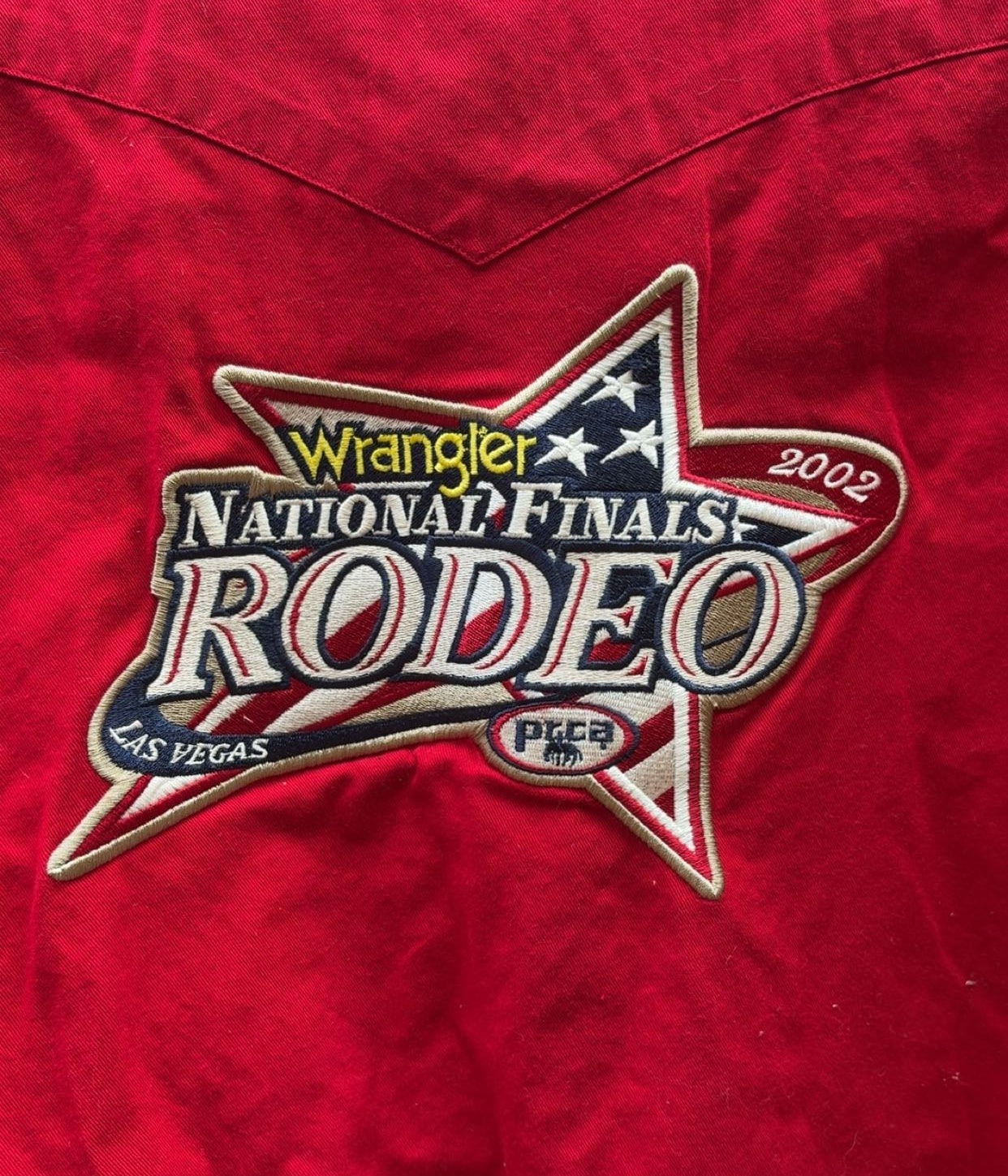 Vintage National Finals Rodeo 2002 Wrangler Red Button Up
