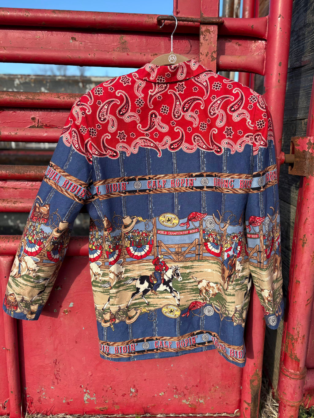Sharon Young Vintage Rodeo Scene Blazer With Padded Shoulders