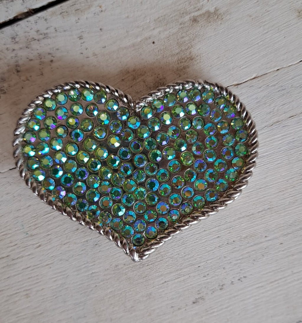 Kids Vintage Small Silver Gemstone Heart Buckle