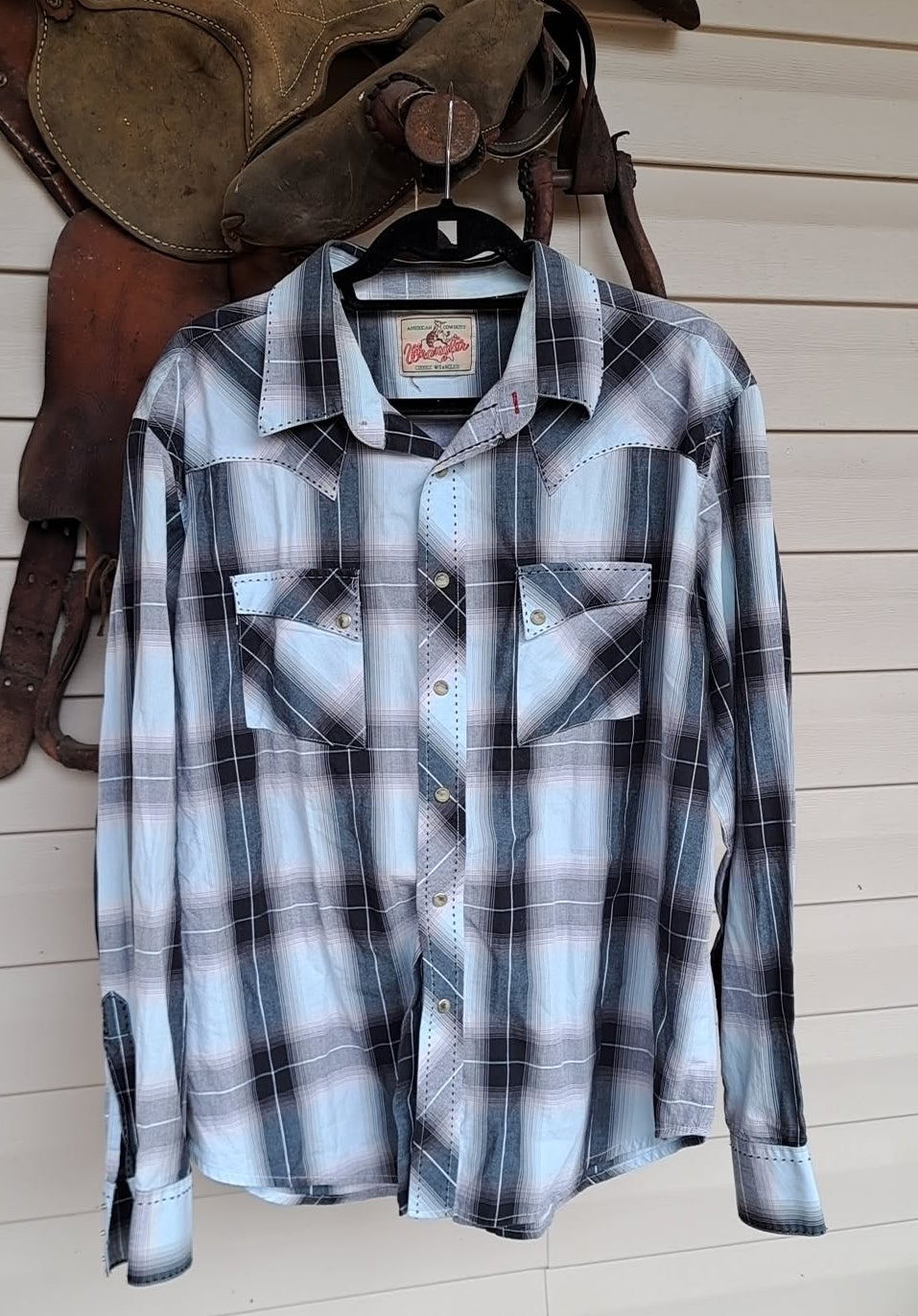 Wrangler Vintage Men's Black And White Flannel