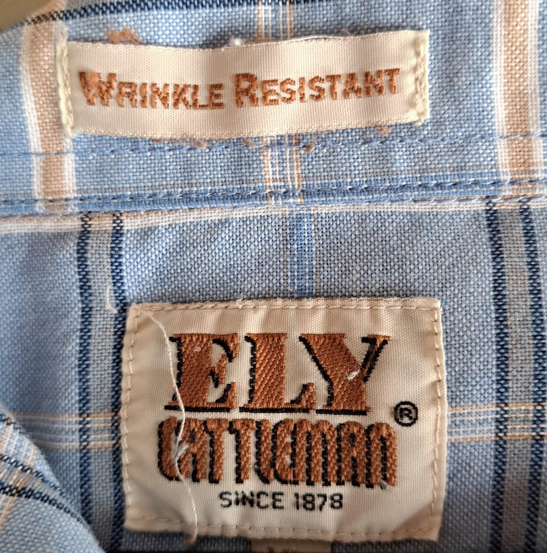 Ely Cattleman Vintage Men's Beige And Blue Flannel
