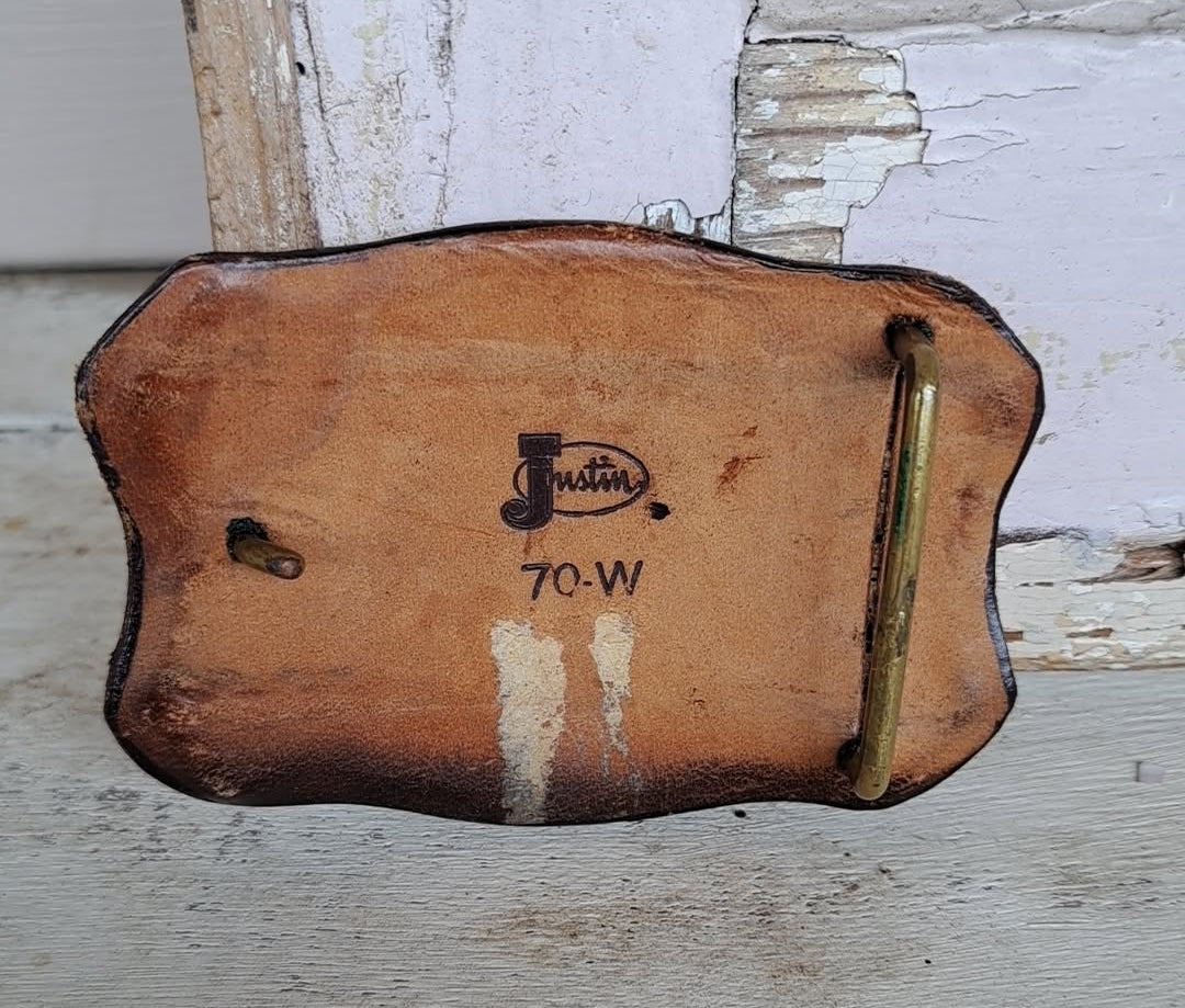Vintage Justin Leather Barrel Racer Buckle