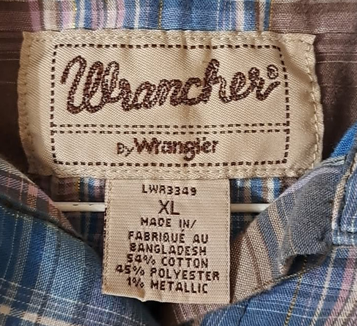 Wrangler Wrancher Vintage Women's Brown And Blue Plaid Gold Sparkle